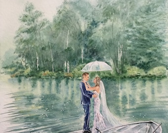 Personalized Wedding Gift for Couple | Custom Watercolor Bridal Portrait from Photo