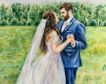 Custom wedding painting/commission portrait from photo/wedding anniversary gift/wedding watercolor painting