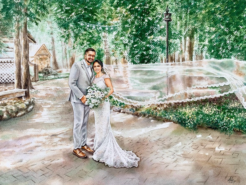 Custom wedding painting in watercolor image 1
