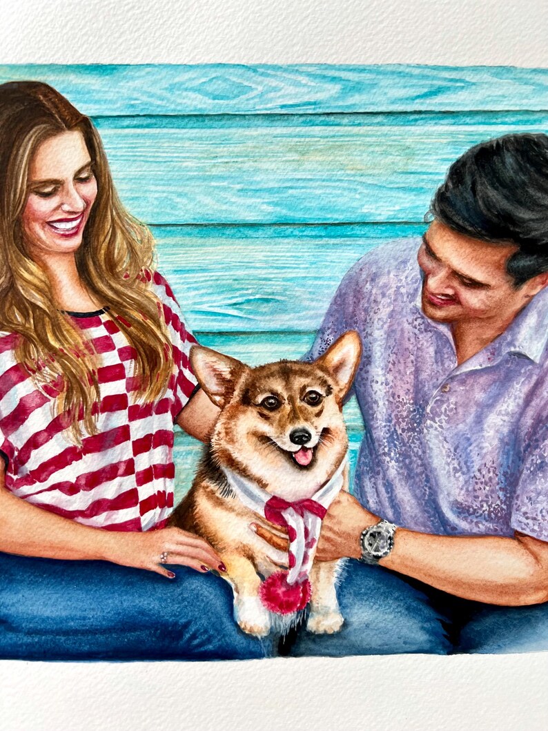 Custom Watercolor Portrait of Two People | Personalized Couple, Parent & Child, or Pet Owner Gift | Handpainted Art from Photo image 17