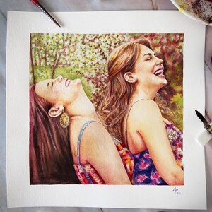 Custom Watercolor Portrait of Two People | Personalized Couple, Parent & Child, or Pet Owner Gift | Handpainted Art from Photo image 9