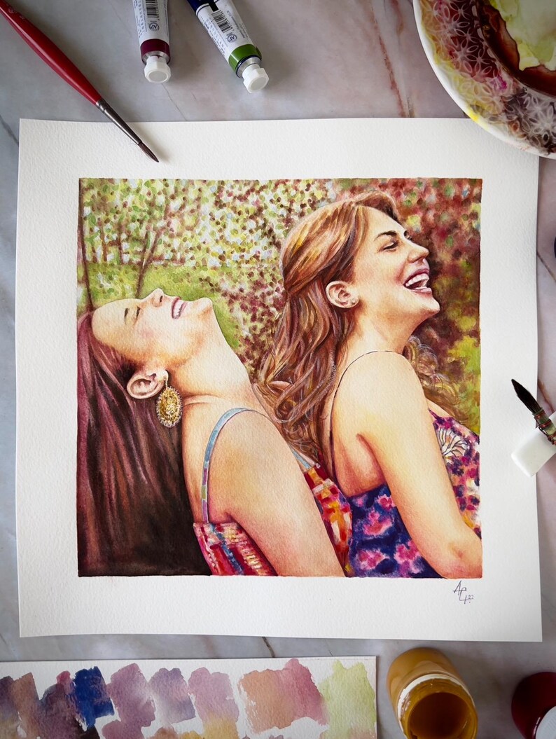 Custom Watercolor Portrait of Two People | Personalized Couple, Parent & Child, or Pet Owner Gift | Handpainted Art from Photo image 9