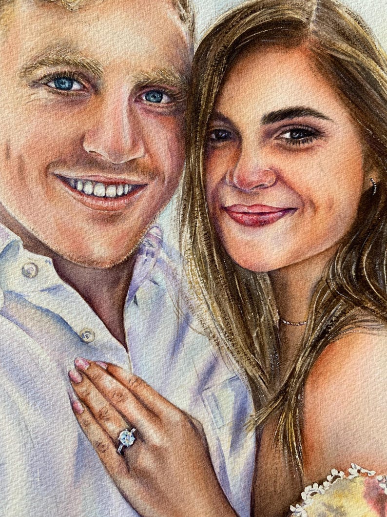 Personalized Couple Portrait Painting | Custom Anniversary, Honeymoon or Engagement Gift | Handpainted Watercolor from Photo image 18