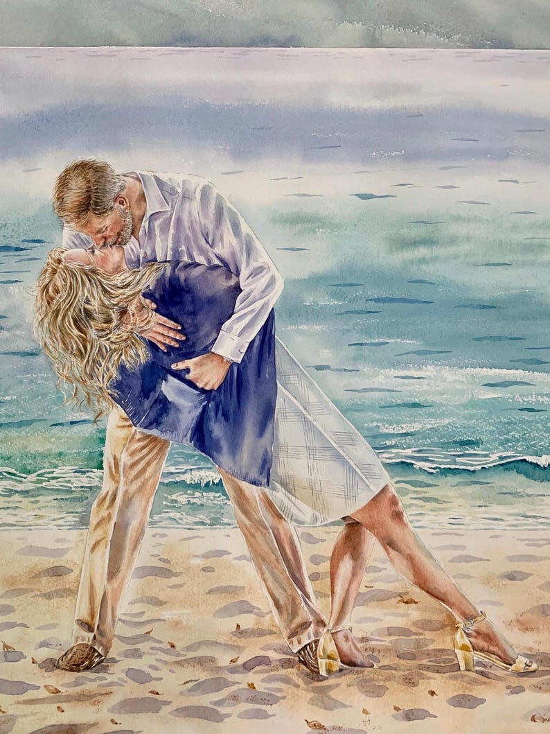 Personalized Couple Portrait Painting | Custom Anniversary, Honeymoon or Engagement Gift | Handpainted Watercolor from Photo image 5