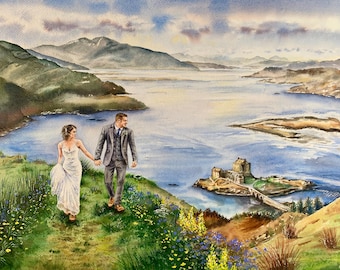 Personalized Wedding Gift for Couple | Custom Watercolor Bridal Portrait from Photo
