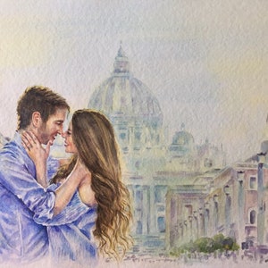 Personalized Couple Portrait Painting | Custom Anniversary, Honeymoon or Engagement Gift | Handpainted Watercolor from Photo image 12