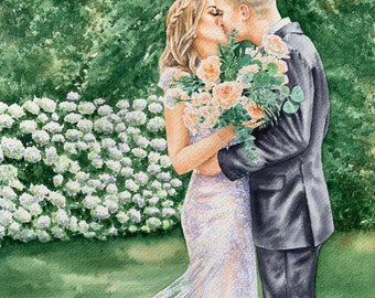 Custom wedding painting/commission portrait from photo/wedding anniversary gift/wedding watercolor painting