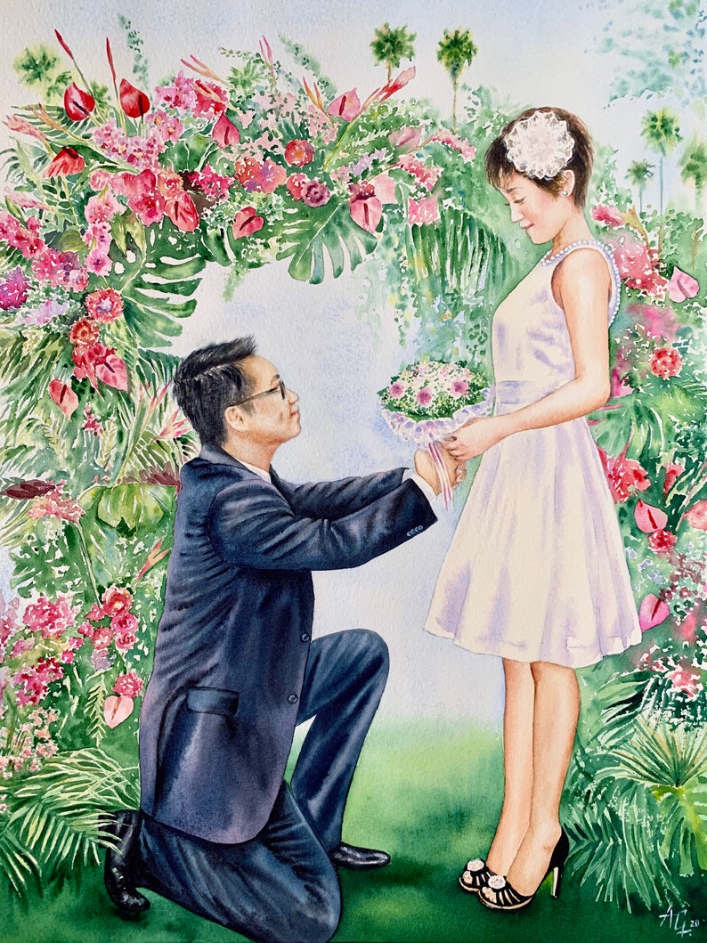 Custom wedding painting in watercolor image 5