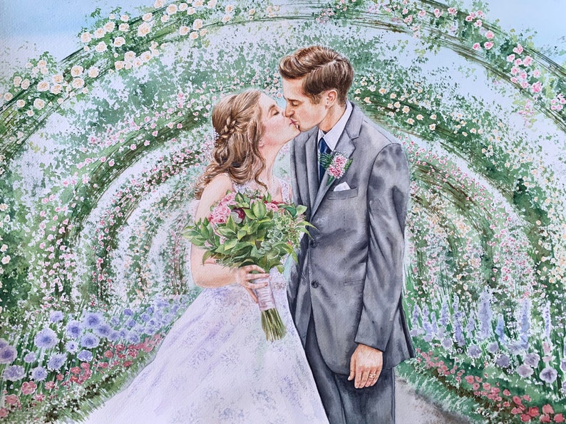 Custom wedding painting in watercolor image 10