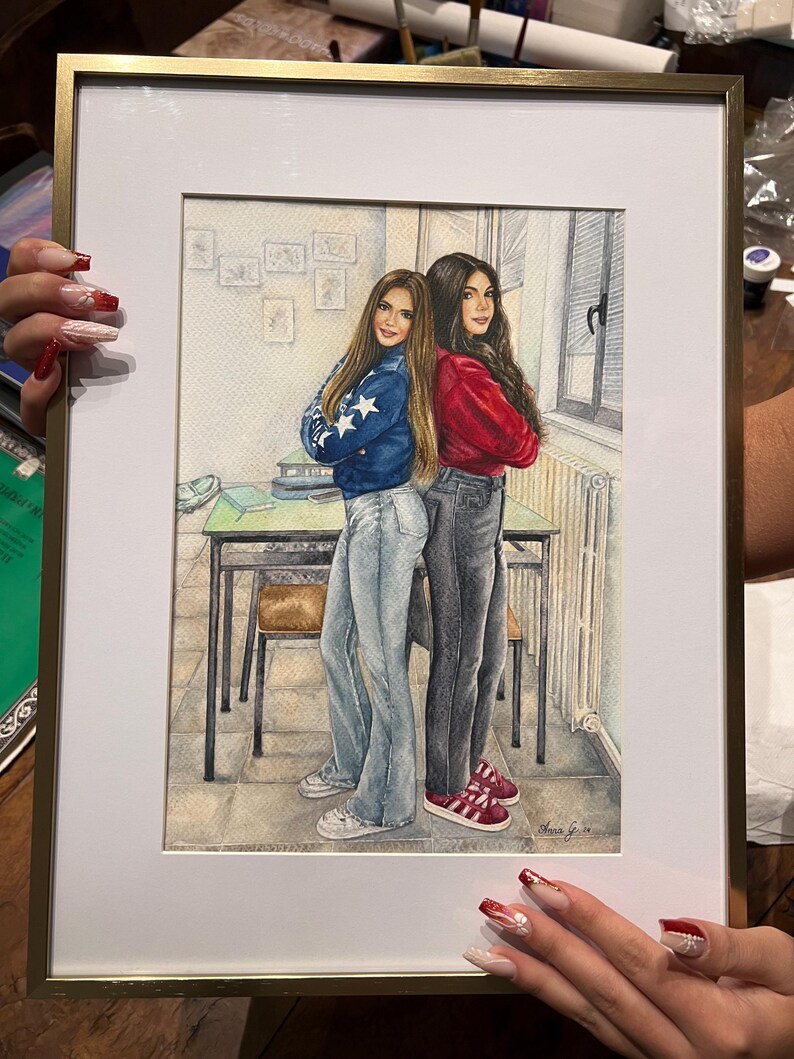 Custom Watercolor Portrait of Two People | Personalized Couple, Parent & Child, or Pet Owner Gift | Handpainted Art from Photo image 8