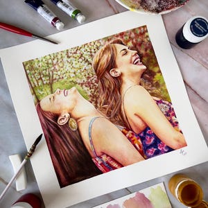Custom Watercolor Portrait of Two People | Personalized Couple, Parent & Child, or Pet Owner Gift | Handpainted Art from Photo image 10