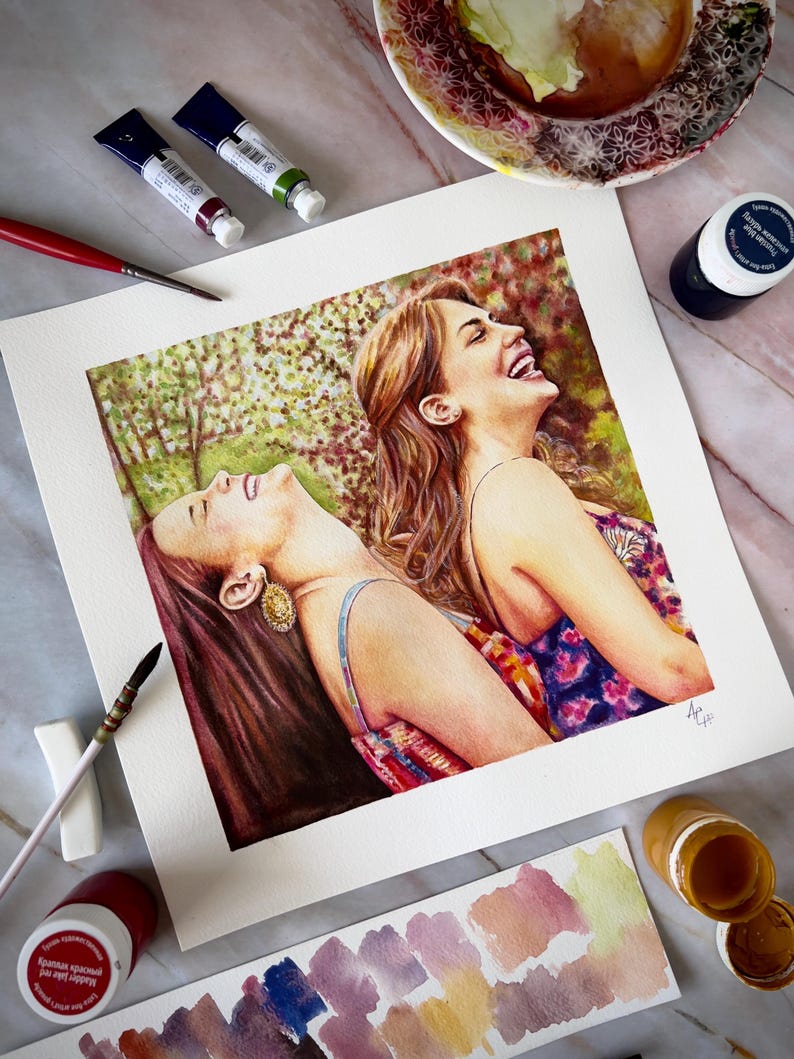 Custom Watercolor Portrait of Two People | Personalized Couple, Parent & Child, or Pet Owner Gift | Handpainted Art from Photo image 10