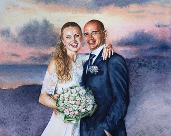 Custom wedding watercolor painting/commission bridal painting from photo