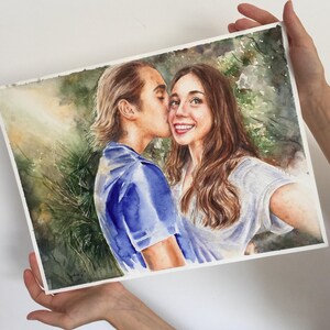 Personalized Couple Portrait Painting | Custom Anniversary, Honeymoon or Engagement Gift | Handpainted Watercolor from Photo image 15