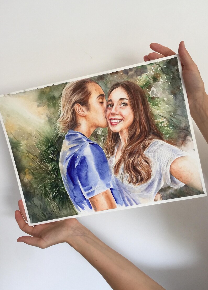 Personalized Couple Portrait Painting | Custom Anniversary, Honeymoon or Engagement Gift | Handpainted Watercolor from Photo image 15