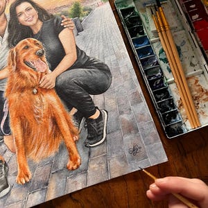 Custom Watercolor Portrait of Two People | Personalized Couple, Parent & Child, or Pet Owner Gift | Handpainted Art from Photo image 19