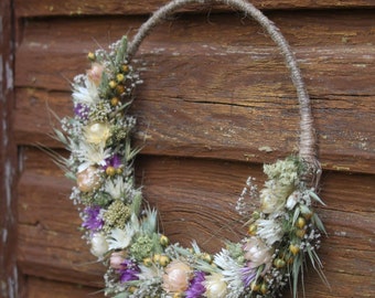 Natural dried flower wreath, rustic dried flower arrangement, everlasting flower wreath, spring wreath