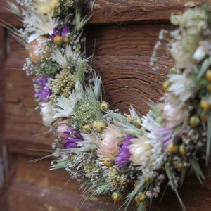 Couronne de fleurs séchées naturelles, composition rustique de fleurs séchées, couronne de fleurs éternelles, couronne de porte