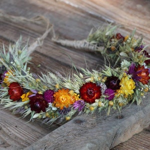 Coroa de flores secas, coroa de cabelo de noiva, coroa de cabeça floral, coroa de cabelo de flores, coroa de flores secas naturais, coroa de cabeça de flores, coroa de outono