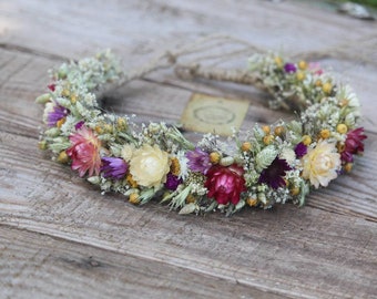 Dried flower crown, Rustic dried flower wreath, Natural floral headpeace, bridal flower crown