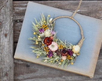 Dried flower wreath, dried flower mini wreath, rustic flower arrangement, natural dried flower wreath, everlasting flowers