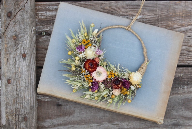 Dried flower wreath, dried flower mini wreath, rustic flower arrangement, natural dried flower wreath, everlasting flowers zdjęcie 1