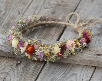 Bridal hair wreath, natural dried flower crown, dried flower hair wreath