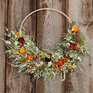 Couronne de fleurs séchées, couronne de fleurs rustiques, composition de fleurs séchées éternelles, couronne de porte/mur, couronne d&#39;automne