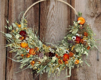 Natural dried flower spring wreath, Rustic flower wreath, Everlasting dried flower arrangement