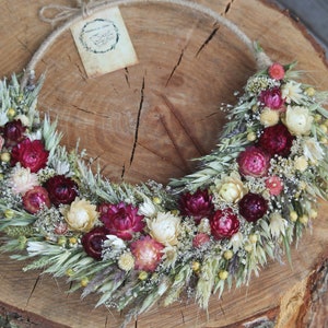 Couronne de fleurs séchées, composition florale bohème, couronne de fleurs séchées naturelles, couronne de porte,