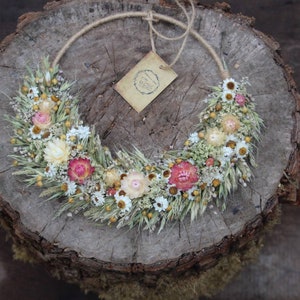 Couronne de fleurs séchées naturelles, décoration rustique, couronne de fleurs bohème, fleurs éternelles, couronne de porte/mur