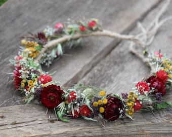 Dried flower crown, flower hair crown, flower wreath, flower hair wreath, everlasting flowers
