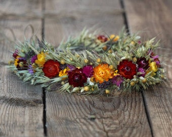 Dried flower wreath, bridal hair crown, floral head wreath, flower hair crown, natural dried flower crown, flower head wreath