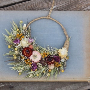 Dried flower wreath, dried flower mini wreath, rustic flower arrangement, natural dried flower wreath, everlasting flowers zdjęcie 3