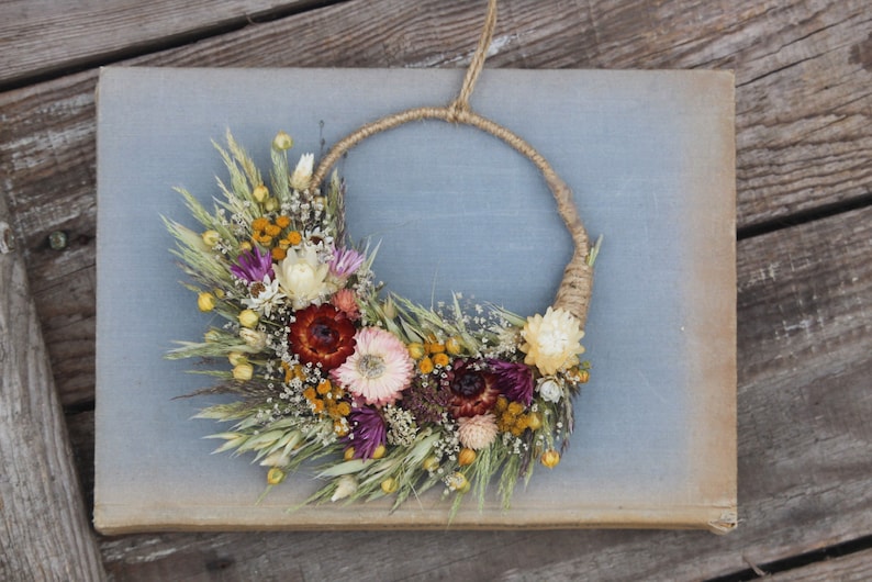 Dried flower wreath, dried flower mini wreath, rustic flower arrangement, natural dried flower wreath, everlasting flowers zdjęcie 3