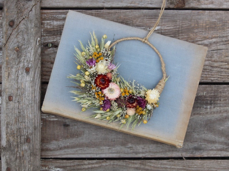 Dried flower wreath, dried flower mini wreath, rustic flower arrangement, natural dried flower wreath, everlasting flowers zdjęcie 2