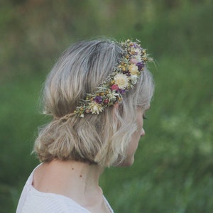 Dried flower crown, Bridal hair wreath, Bohemian dried flower crown, Natural floral headpeace, flower head wreath