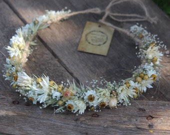 Dried flower crown, Rustic dried flower wreath, Natural floral head wreath, bridal flower crown