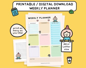 Printable Weekly Planner | Digital Planner | Goodnotes Weekly Planner | Cute Daily Planner | To-Do List PDF | Digital Journal | Ipad Planner