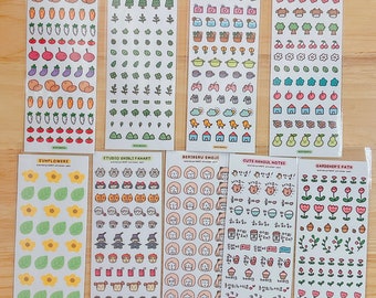 Cute Farmcore Mini Emoji Deco Stickers Set | Kawaii Vinyl Stickers for Journal Planner | Frog Sunflowers Hangul Korean Forest Deco Stickers