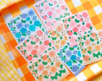 Floral Deco Stickers, Toploader Polco Stickers, Cute Korean Stationery, Kawaii Planner Stickers, Flower Decorative Holographic Stickers