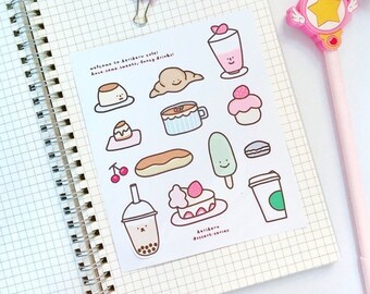 Sweet Fancy Drinks Stickers Dessert Cute Food Illustration Stickers Cafe Journaling Pink Stickers Aesthetic Stationery Pastries Drawing