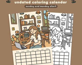 Cozy Artist Room Calendar: Undated Monthly Planner + Coloring Page (PDF)