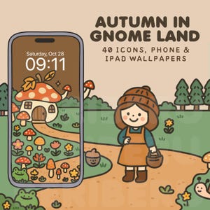 Conjunto de iconos de fondo de pantalla acogedor y lindo / Tema de otoño para iPad / Fondo de pantalla para teléfono Android / Tema para iPhone / Iconos de iPhone / Fondo de pantalla lindo para iPad iOS / Ghibli