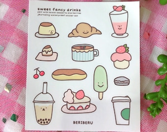 Kawaii Cafe Stickers, Chibi Sweet Drinks Sticket Set, Food Journaling Stickers