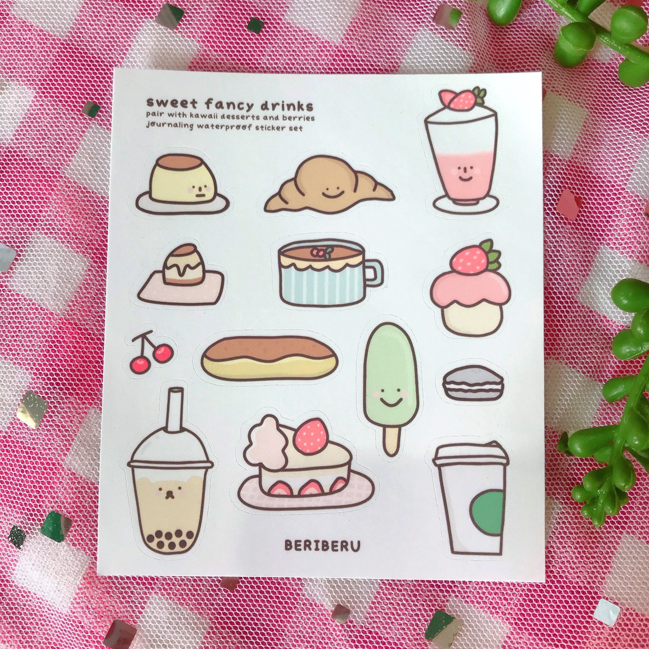 Set of Fun Stickers Desserts Kawaii Bakery Food Stock Vector