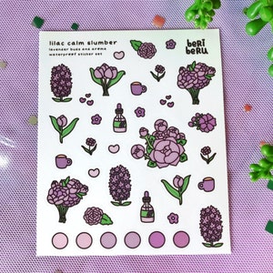 Gezellige Lila Journaling Sticker Vel, Paarse Bloemstickers, Schattige Lavendel Planner Stickers, Bullet Journals, Scrapbook, Dash of Violet