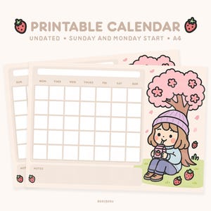 Cute Printable Monthly Calendar | Undated Blank Calendar Template | Calendar Template | Instant Download Calendar | Simple Monthly Calendar