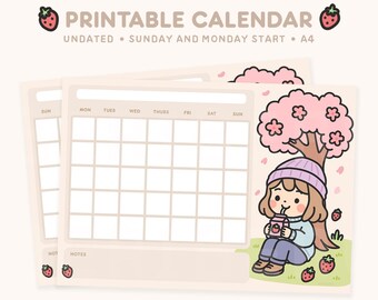 Cute Printable Monthly Calendar | Undated Blank Calendar Template | Calendar Template | Instant Download Calendar | Simple Monthly Calendar