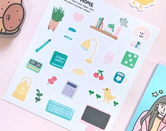 Cozy Study at Home Sticker Sheet: Waterproof Matte Planner Stickers